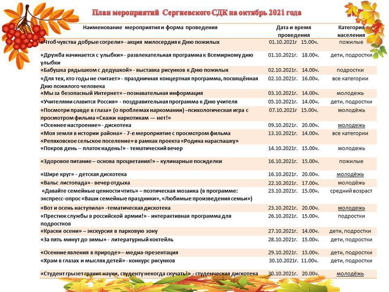 План мероприятий в доме культуры на 2023 год